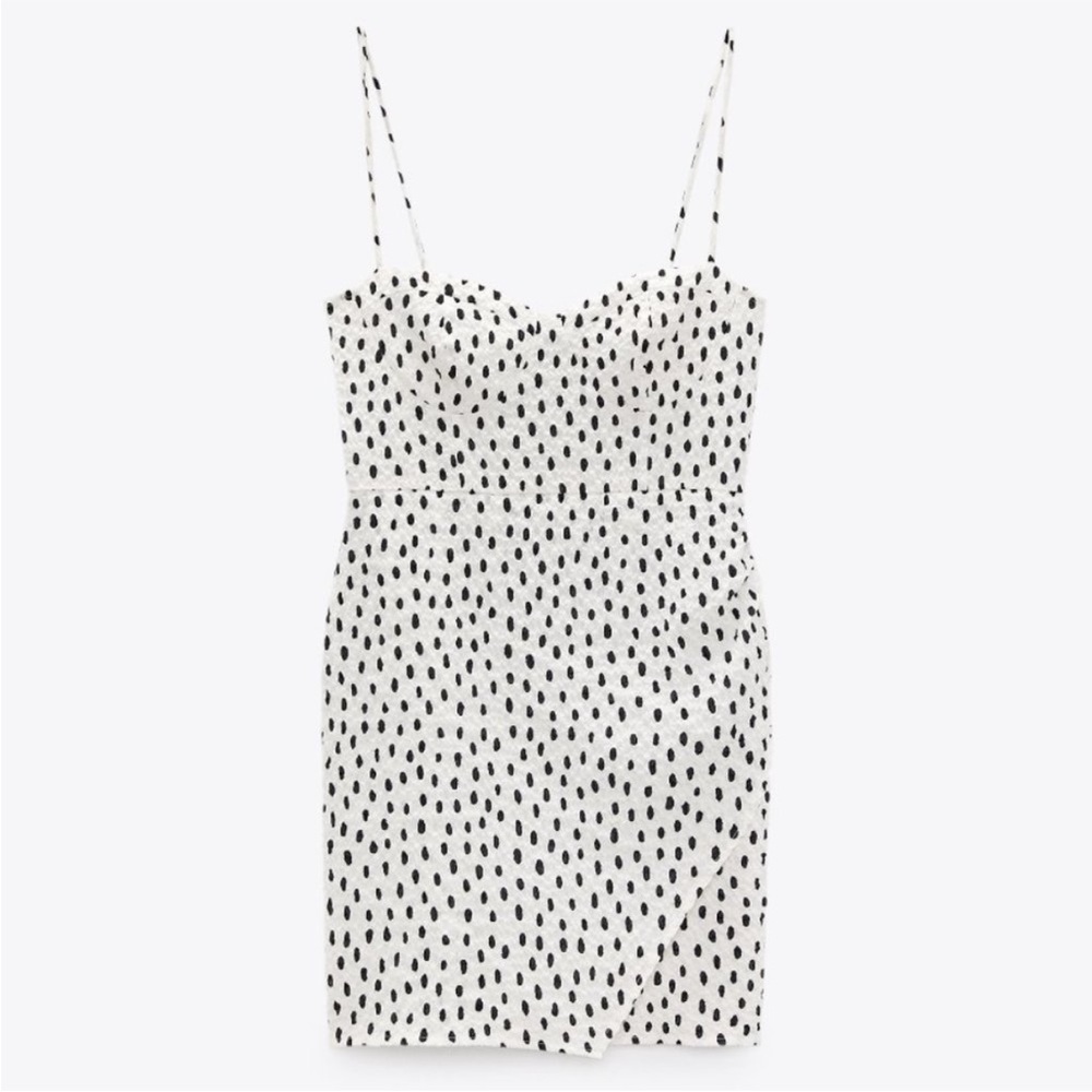 Zara White and Black Polka Dot Dress